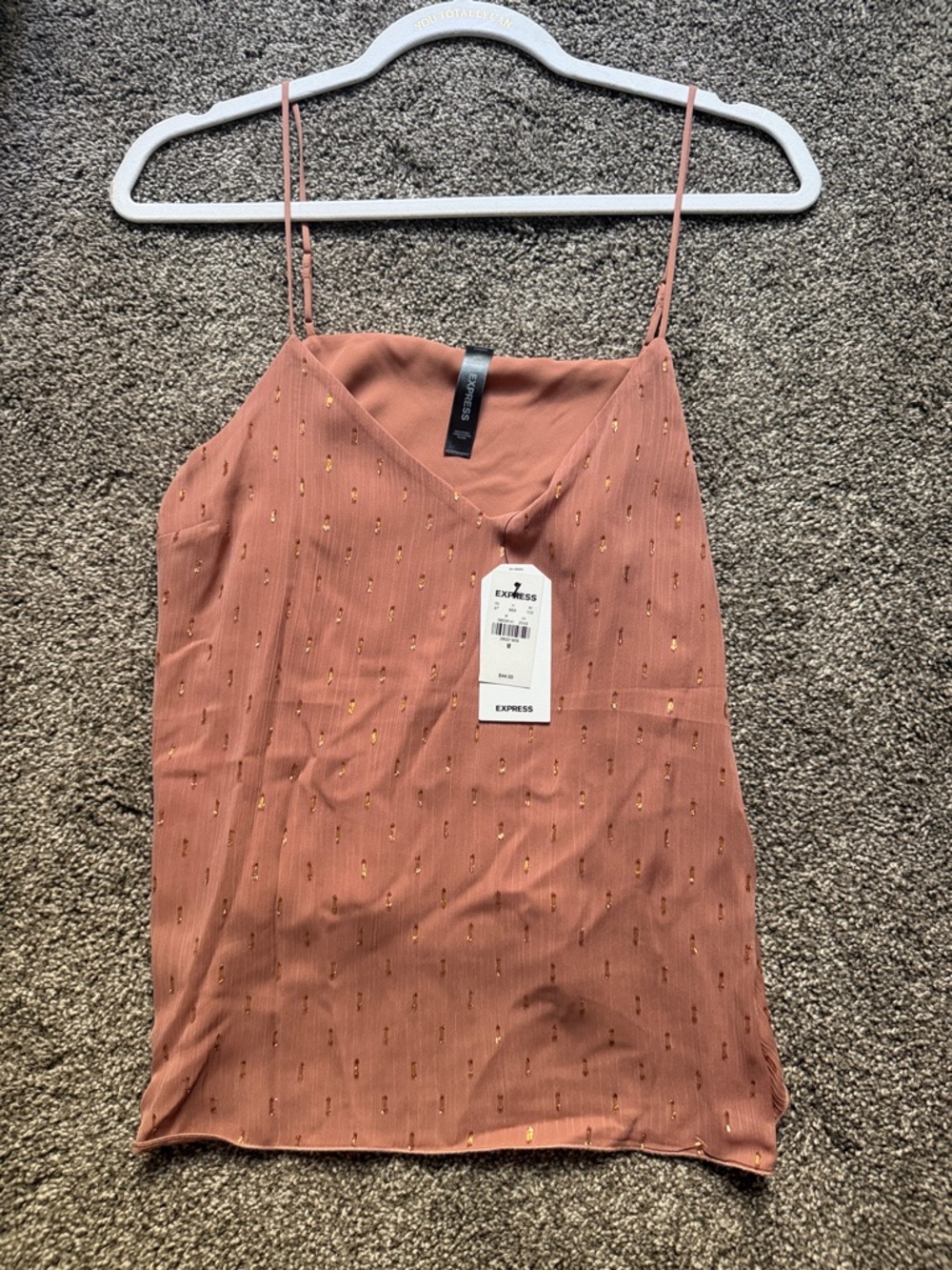 Express Dusty Rose Cami with Gold Metallic Dots
